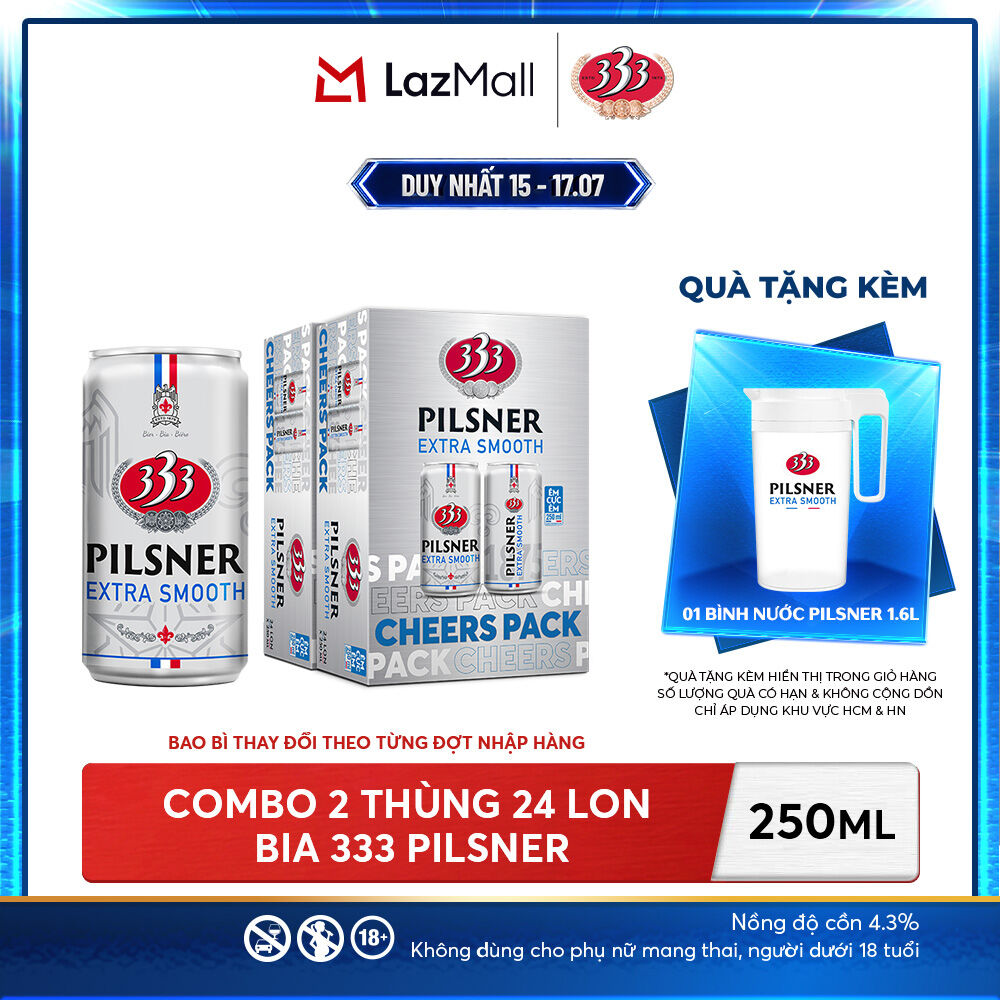 Combo 2 Nồng độ cồn 4.3% - Thùng 24 Bia 333 Pilsner 250ml