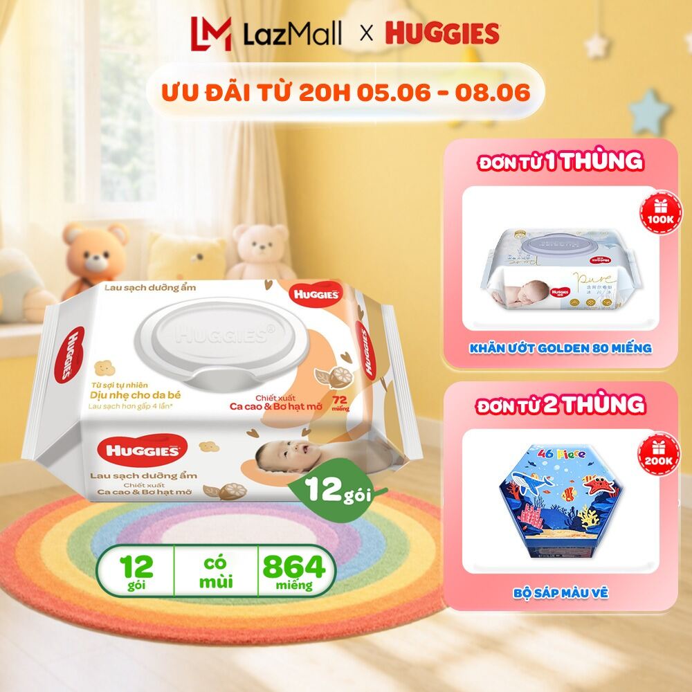 Thùng 12 gói khăn giấy ướt có mùi cho trẻ sơ sinh HUGGIES (Gói 72 tờ)