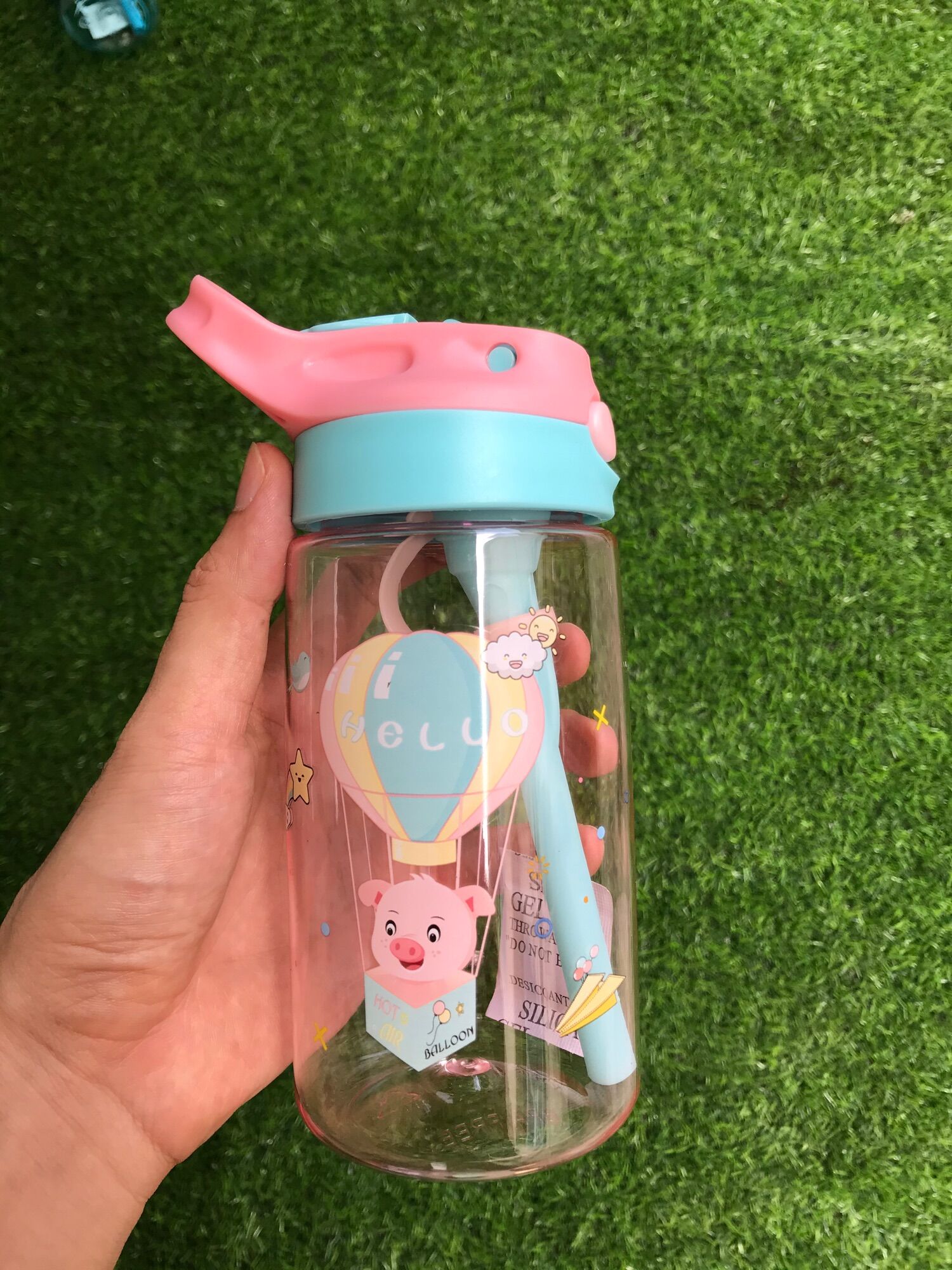 Bình Nước Nhựa Hình Hoạt Hình 480Ml Dành Cho Bé Có Ống Hút Cao Cấp Tb480