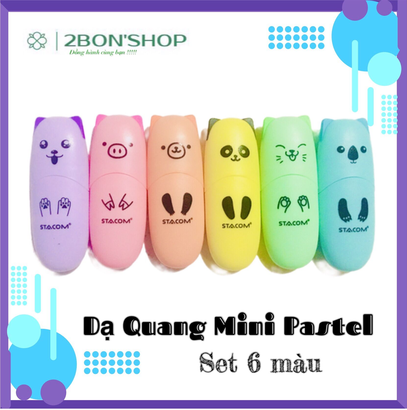 Bộ 6 bút dạ quang mini pastel hl001 hình thú vui nhộn