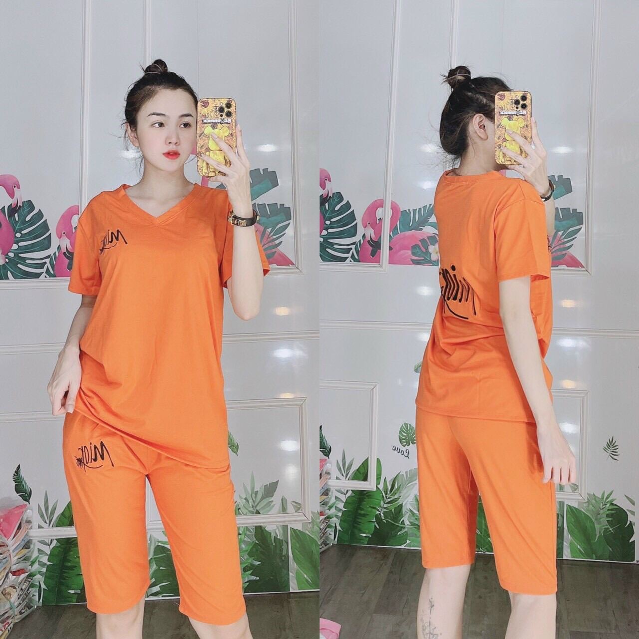 Set bộ đồ bộ lửng mặc nhà thêu hoạ tiết dễ thương