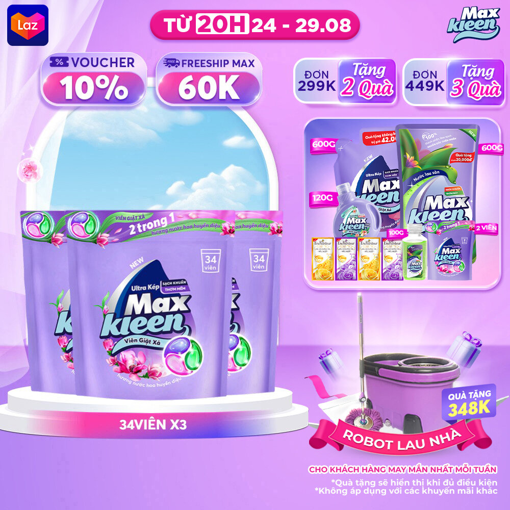 Combo 3 Túi Viên Giặt Xả MaxKleen Hương Huyền Diệu