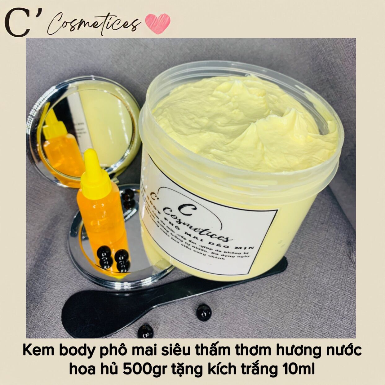 Combo Kem Body Phôi Mai Trắng Da Dưỡng Ẩm Tặng Kích Trắng C’ Cosmetices