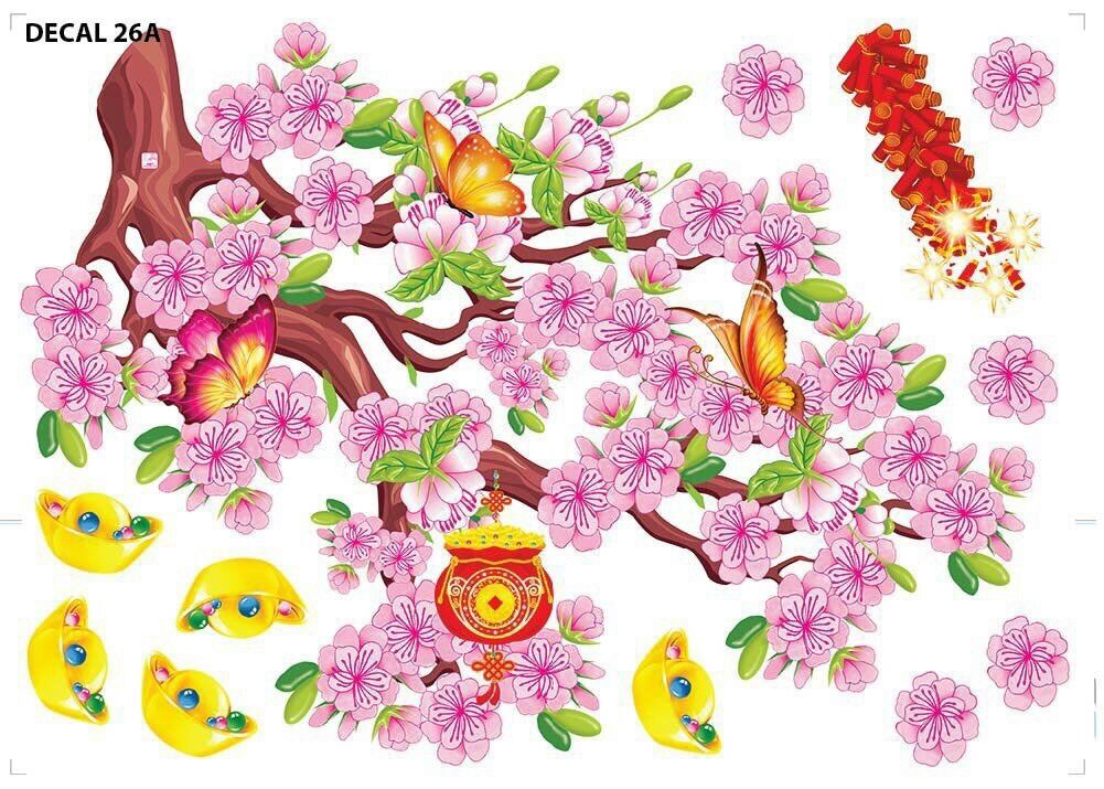 Decan Hoa đào dán kiếng dán tường trang trí tết Chúc mừng năm mới