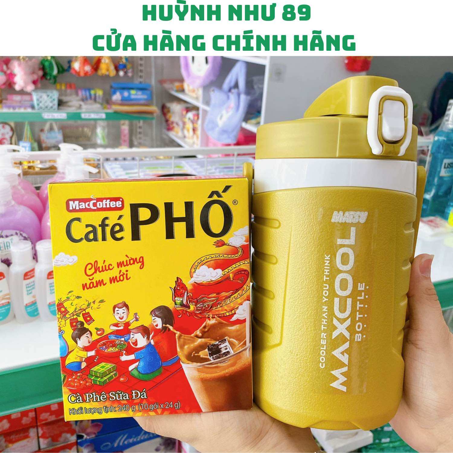 [CHÍNH HÃNG]<khuyến mãi>1 hộp CAFE SỮA PHỐ phiên bảng tết 240gram+tặng 1 bình giữ nhiệt cao cấp maxcool 1 lít