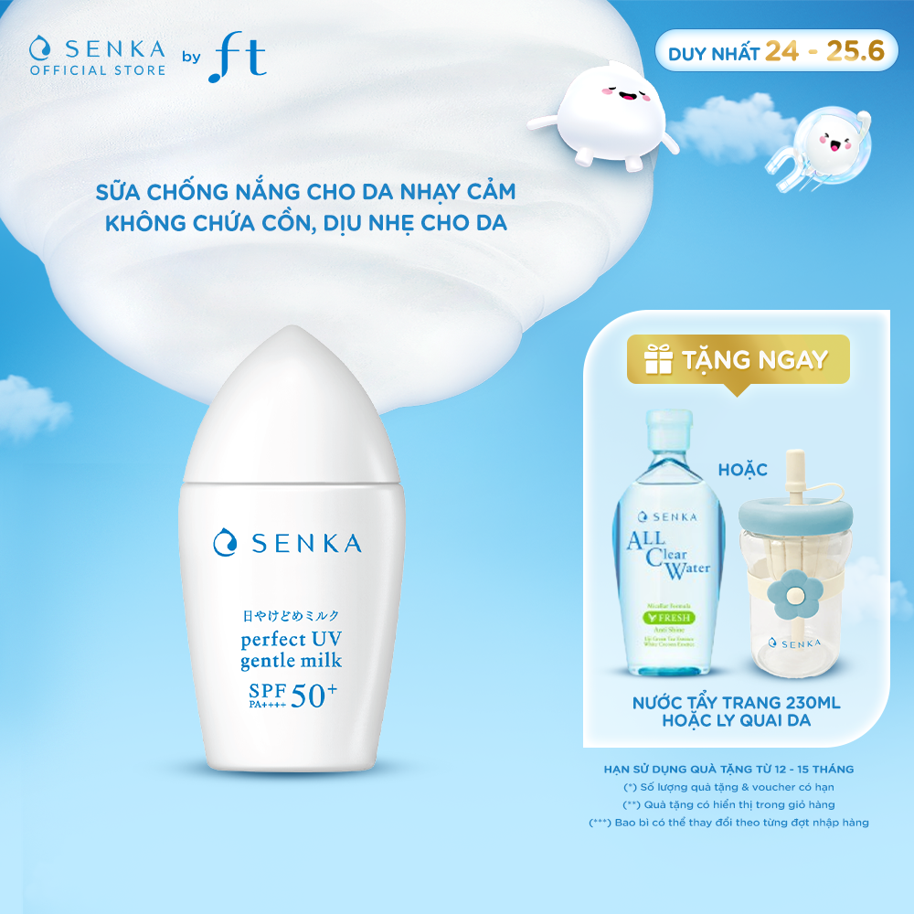 Kem chống nắng Không Cồn cho da nhạy cảm dạng sữa Senka Perfect UV Gentle Milk 40ml