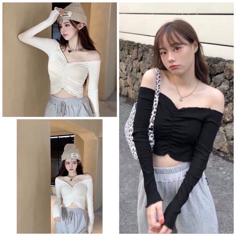 Áo thun tay dài trễ vai croptop dành cho nữ