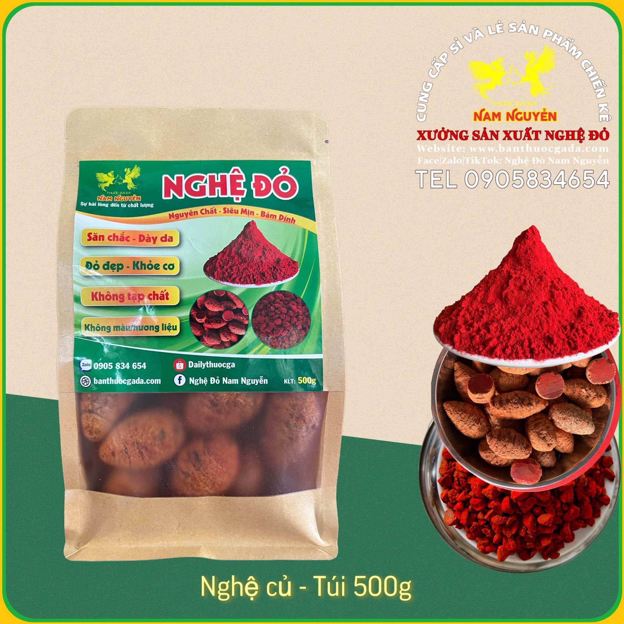 500g củ nghệ đỏ củ cái to, sạch vỏ, khô
