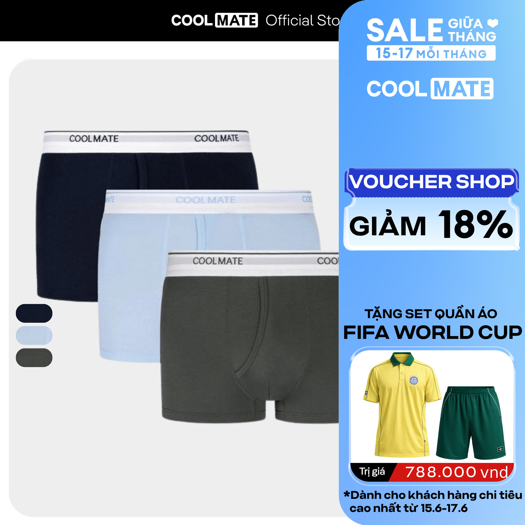 Combo 03 quần lót nam khe moi Bamboo Trunk kháng khuẩn khử mùi - Coolmate