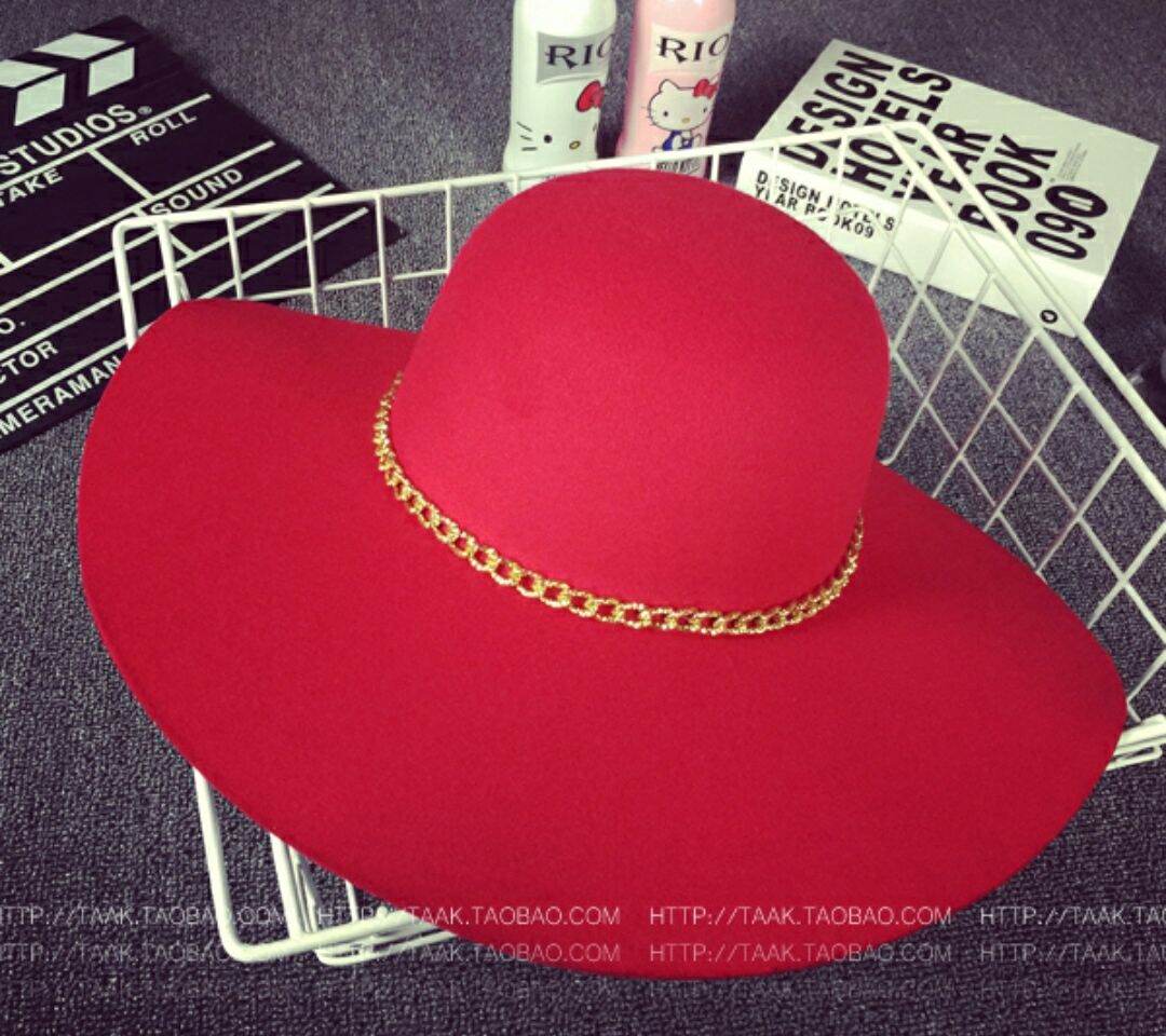 Nón rộng vành mũ đi biển vành rộng nữ màu đỏ fedora nỉ