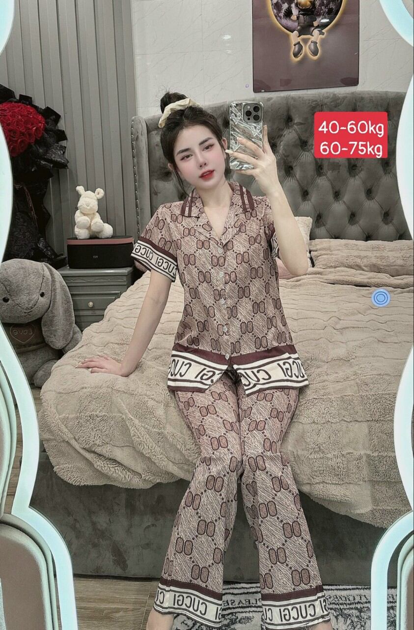 Đồ bộ pijama lụa xước nữ  [NÚT ĐÁ]  thương hiệu size từ 40 đên 62kg