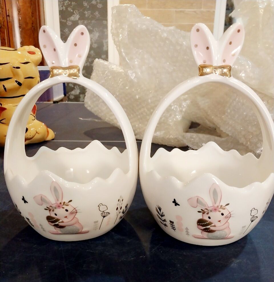 Ceramic Easter Bunny Basket Adorable Design