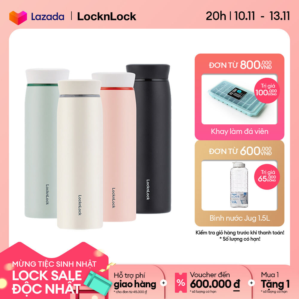 Bình giữ nhiệt Feather Light Ring LocknLock 460ml - LHC4244 (4 màu) - thiết kế nhỏ gọn, nhẹ, giữ nhiệt nóng lạnh