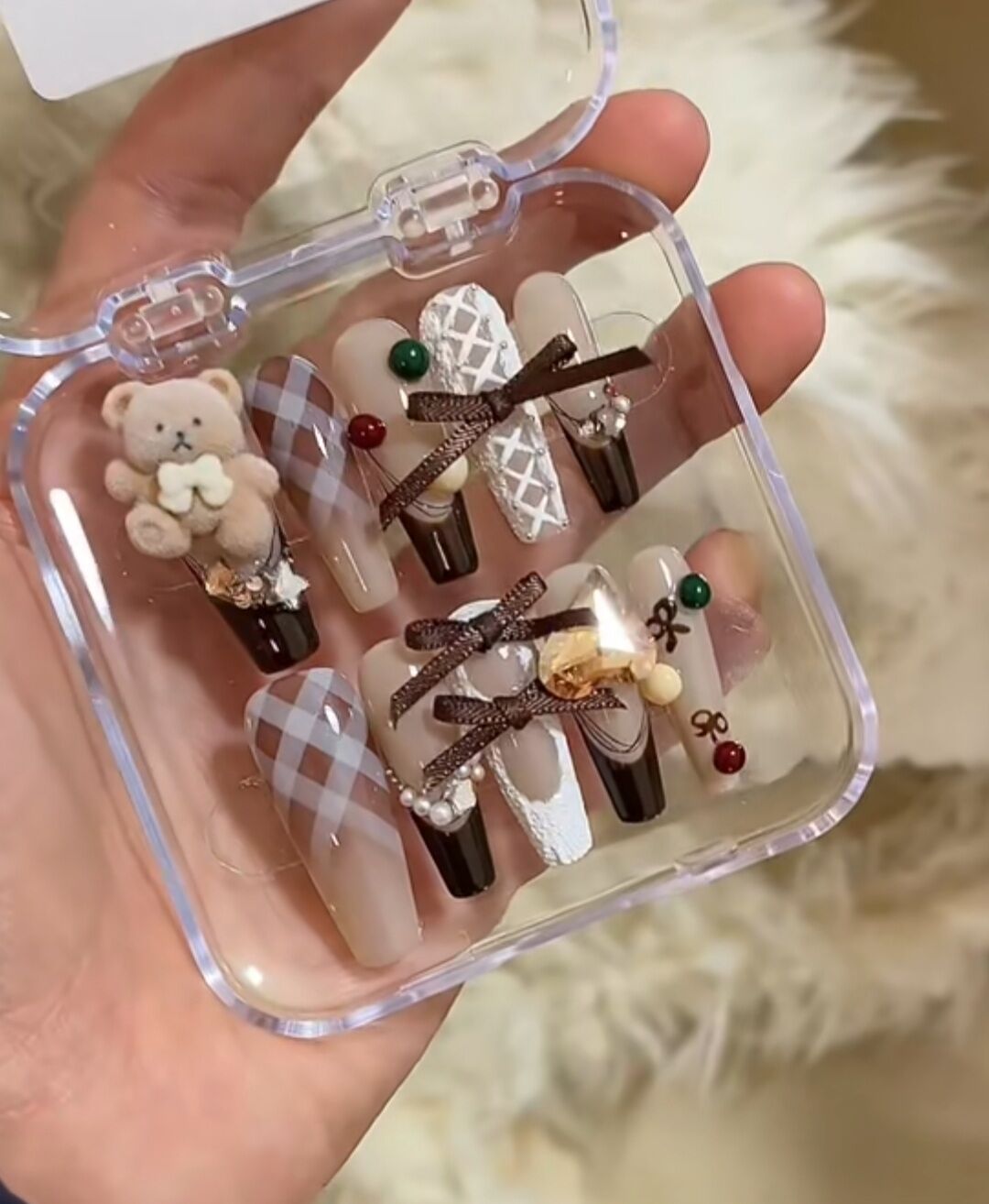 47 Nailbox thiết kế, họa tiết ren màu đen . charm Nơ tiểu thư xinh