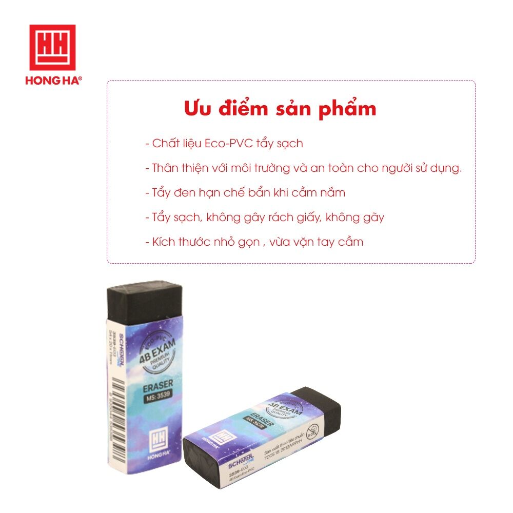 combo 4 cục gôm tẩy bút chì đen 4B Exam E03 Hồng Hà (mã: 3539)