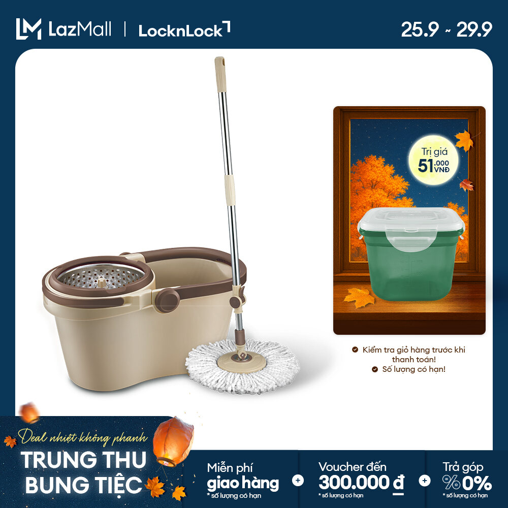 Bộ cây lau nhà vắt 360 độ Lock&Lock Compact Spin Mop - ETM466 - Màu nâu - Thép không gỉ - Hàng chính hãng