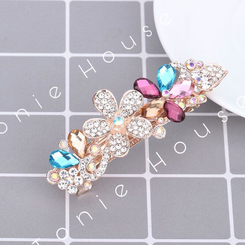 Kẹp bấm đuôi tóc hình hoa đính đá thanh lịch cho nữ