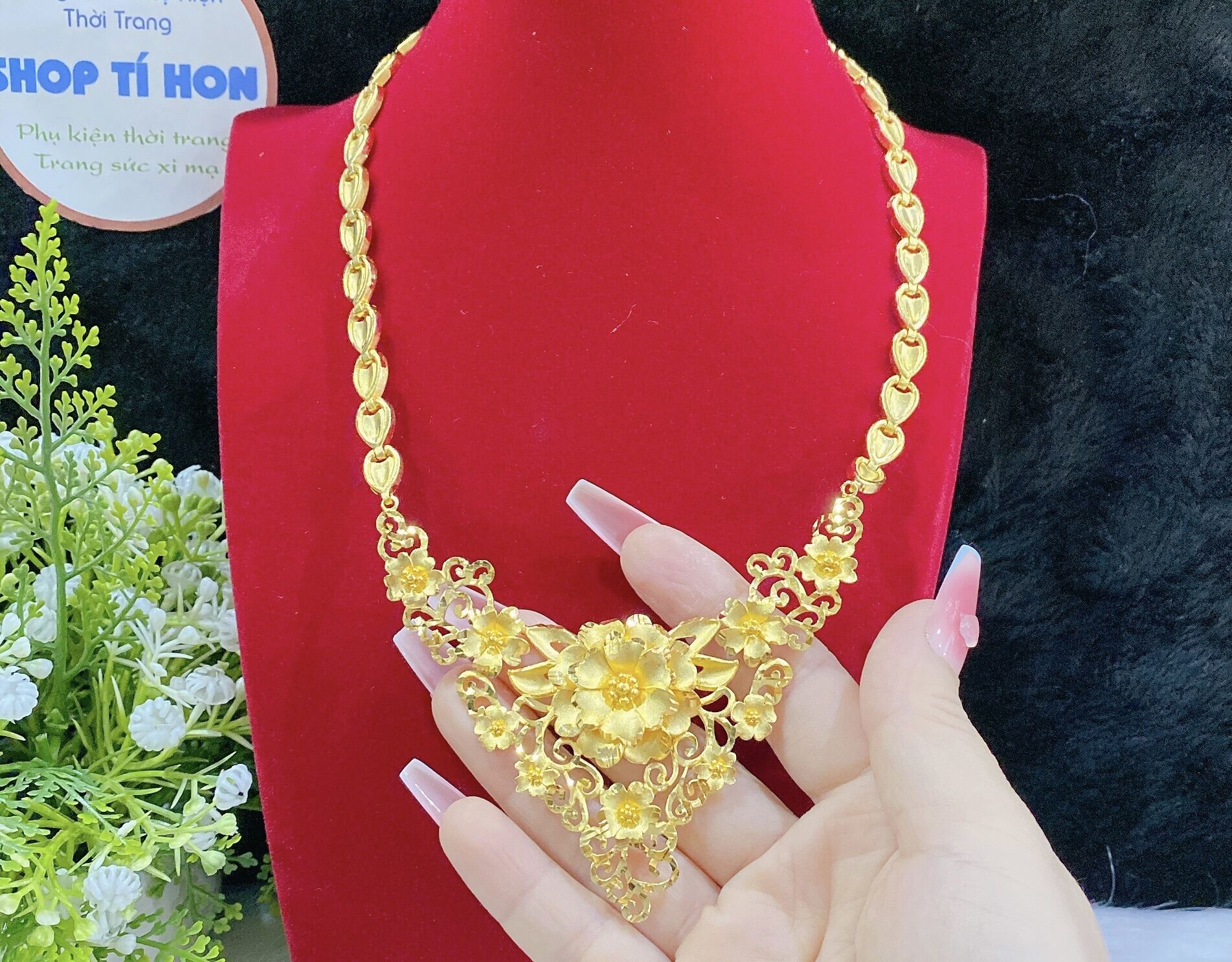Dây chuyền cưới chạm hoa mai mạ vàng 24k cao cấp mẫu mới về