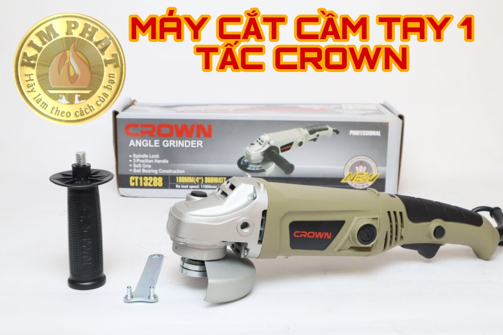Máy mài cầm tay crown tay dài, máy cắt cầm tay crown tay dài, hai tay cầm ct13288 chính hãng