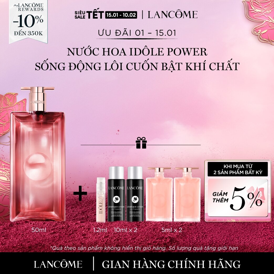   CHỈ 1-15 1-Mua 1 Tặng 5-Voucher 10%-TỐI ĐA 350K  NƯỚC HOA LANCOME IDÔLE POWER SỐNG ĐỘNG LÔI CUỐN BẬT KHÍ CHẤT 50ML 