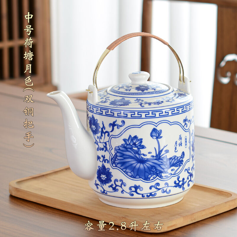 Ấm trà gốm sứ gia dụng ấm nước dung tích lớn bình nước lạnh ấm trà lớn ấm pha trà ấm trà sứ chịu nhiệt cao hoa xanh trắng lạnh