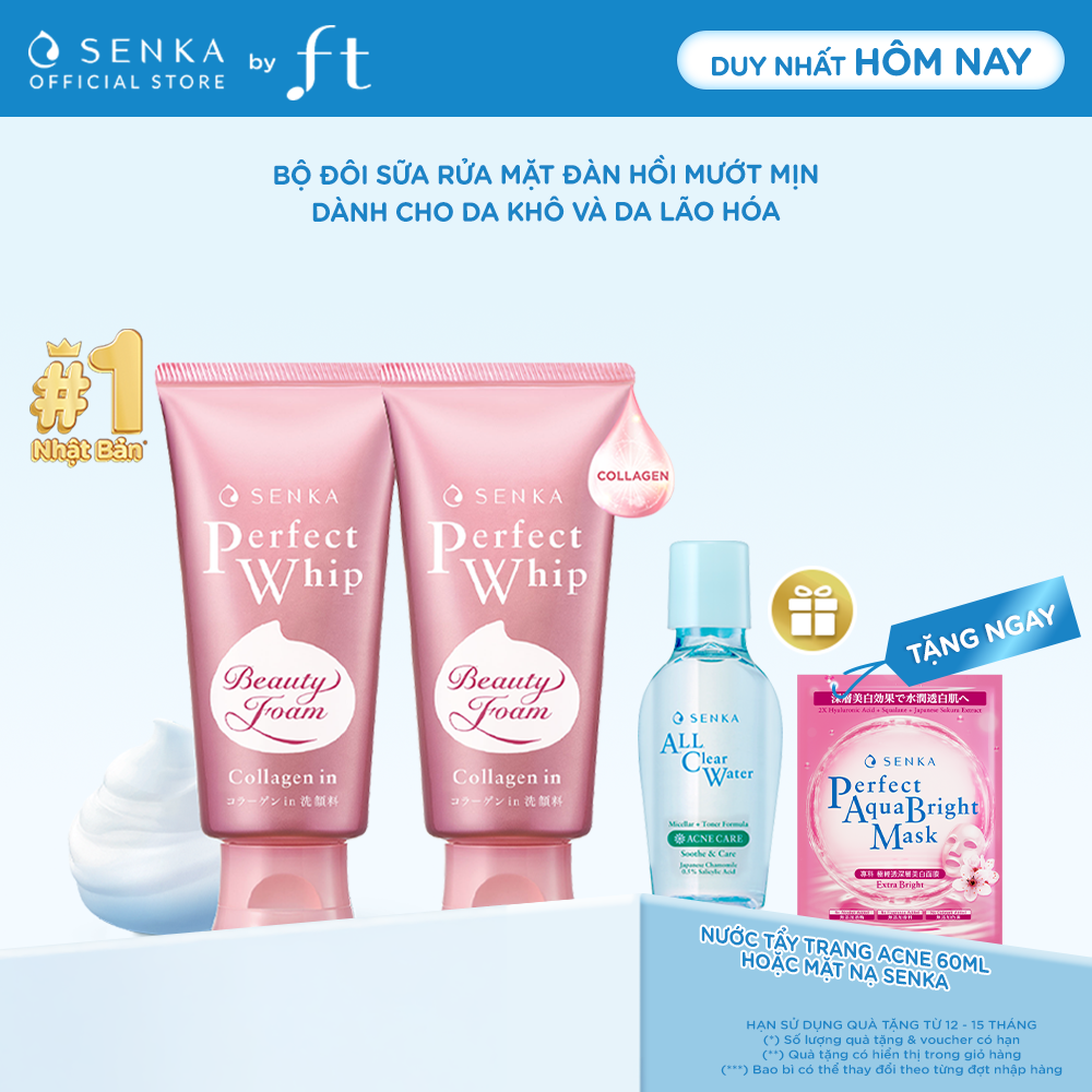 Bộ đôi Sữa rửa mặt đàn hồi mướt mịn SENKA PERFECT WHIP COLLAGEN IN 120GX2