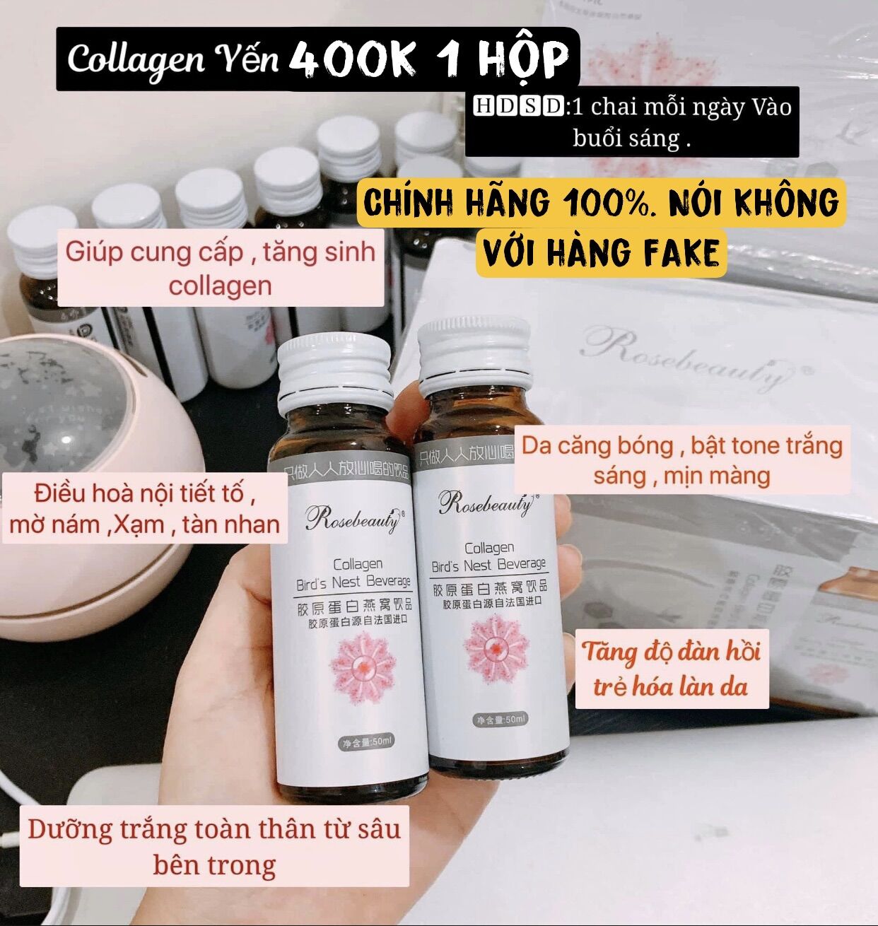 [Mẫu mới in chữ]Collagen rose beauty ( chính hãng + kèm quà tặng)
