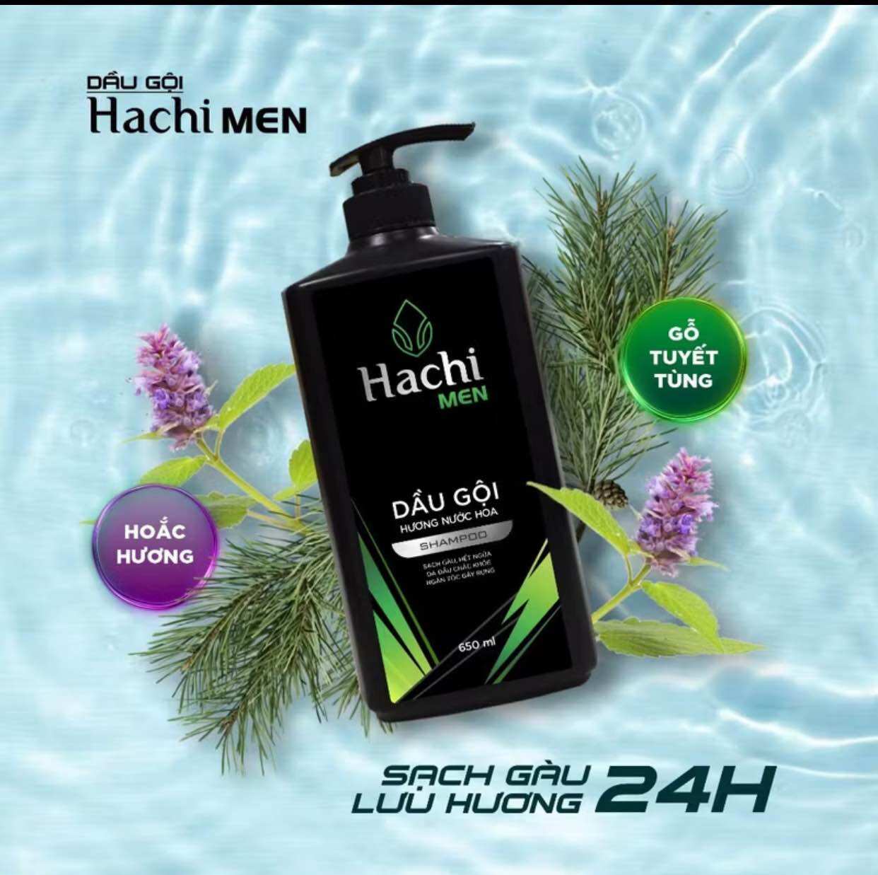dầu gội, sữa tắm dành cho nam Hachi Men hương thơm lịch lãm, quyến rũ thiên nhiên 650ml