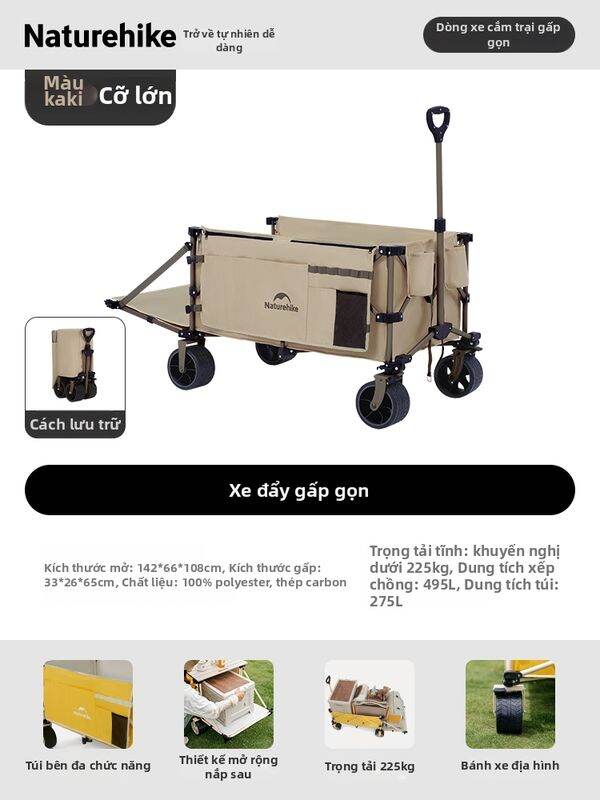Xe Đẩy Dã Ngoại Gấp Gọn Có Chức Năng Nghỉ Ngơi Cho Trẻ Em Hộp Chứa Đồ Cắm Trại Di Động Có Bánh Xe và Tay Kéo Dễ Di Chuyển