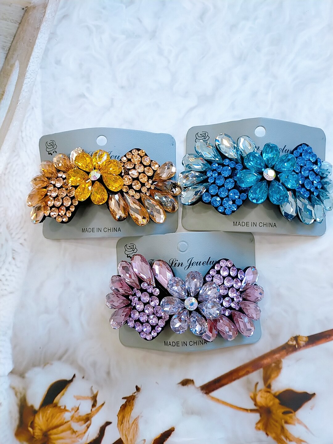kẹp tóc đính đá phía sau gọng 10cm