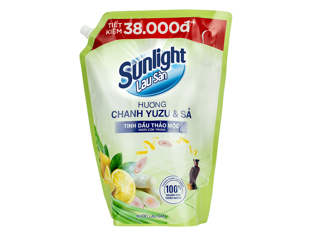 Nước lau nhà Sunlight tinh dầu thảo mộc hương chanh yuzu và sả ngăn côn trùng túi 3.38 lít