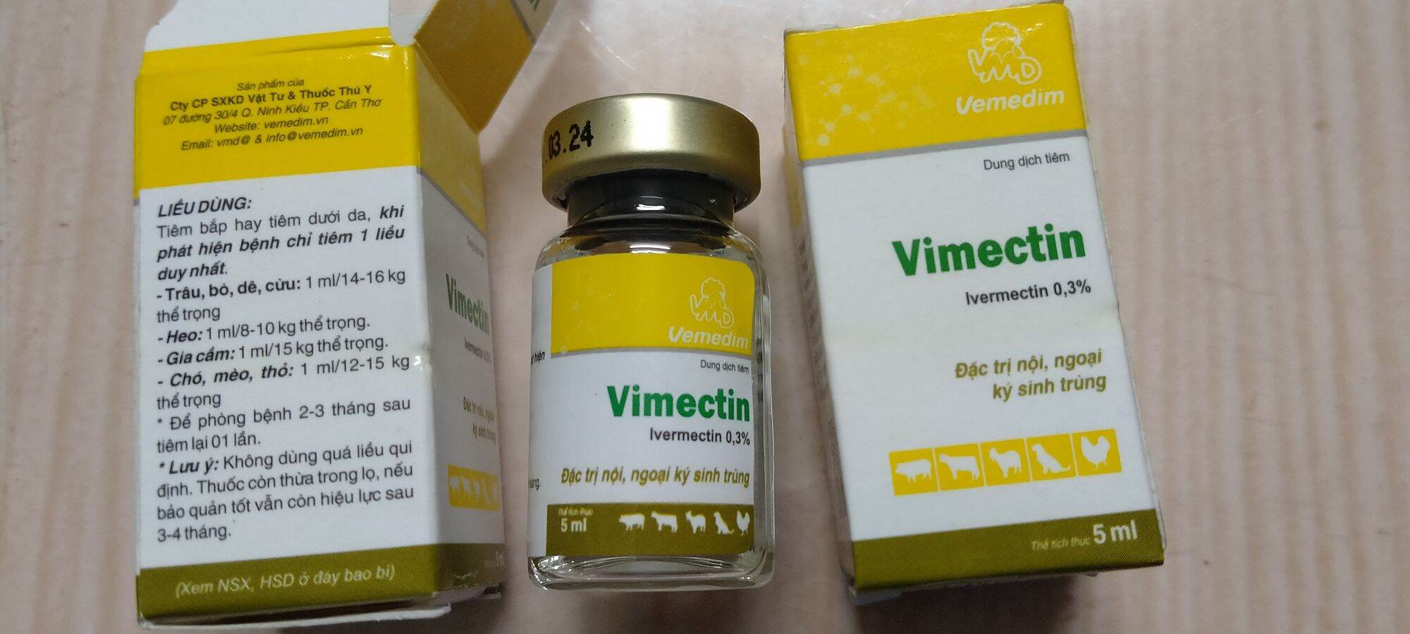 2 lọ tiêm ve ,kí sinh,xổ lãi ruột và bao tử vimectin/5ml