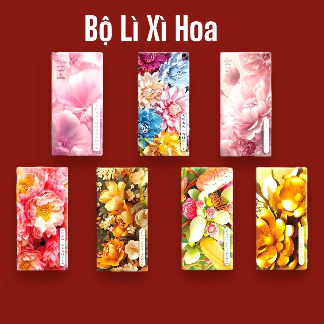 Set 100 bao lì xì sắc hoa , bao lì xì tết