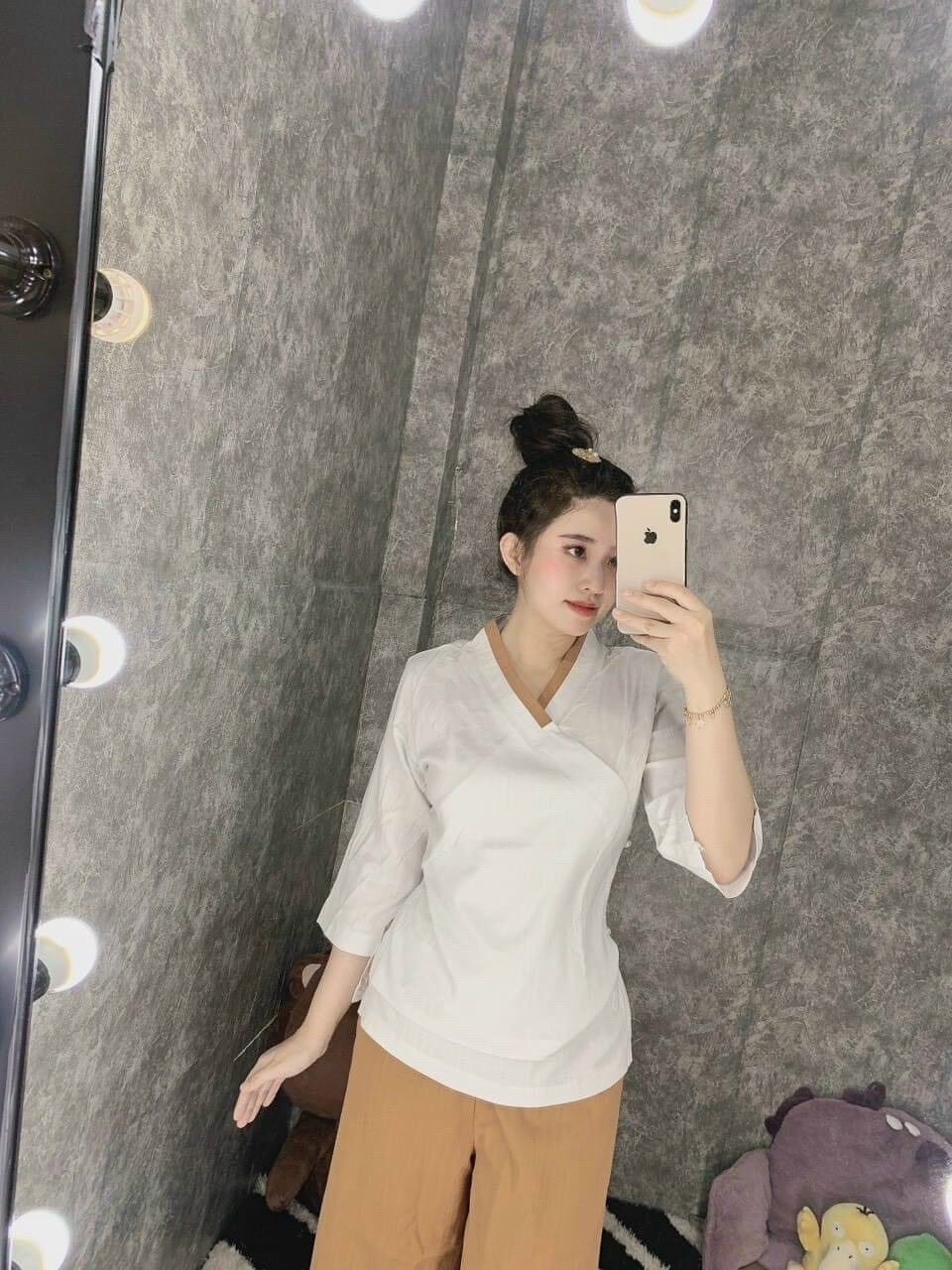 Đồ lam đi chùa nữ cao cấp 2 lớp linen