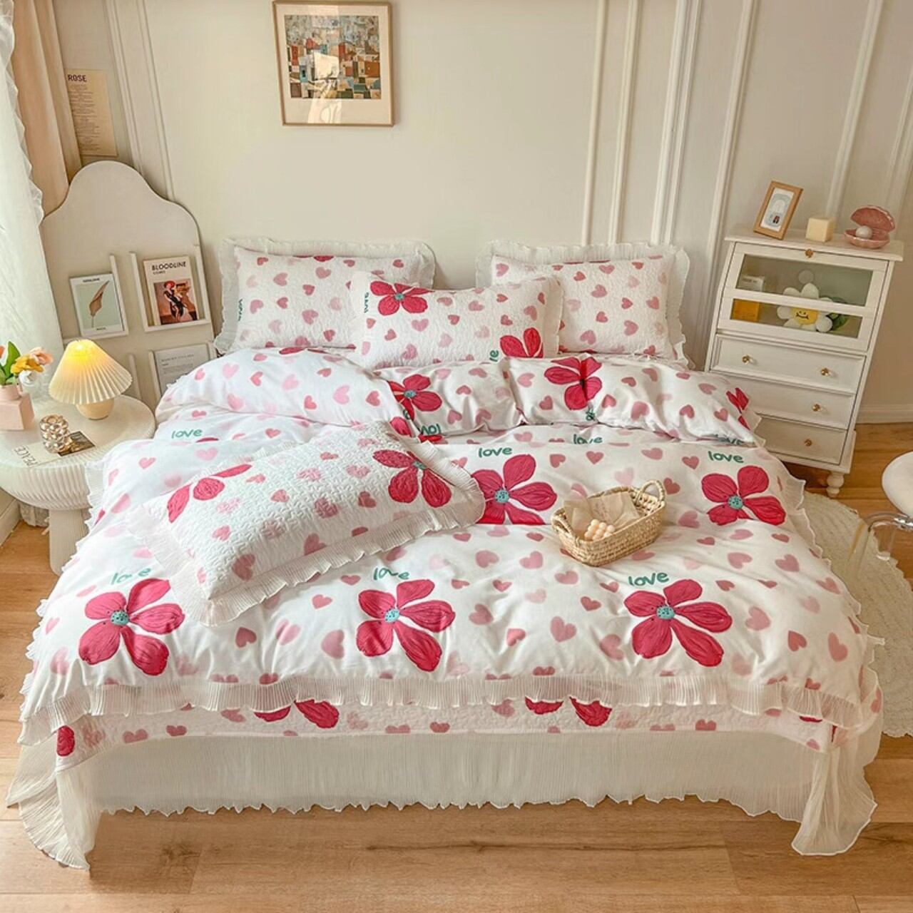 Bộ ga cotton trần phủ kèm vỏ chăn,2 vỏ gối nằm