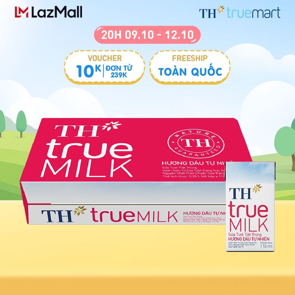 Thùng 48 hộp sữa tươi tiệt trùng TH true MILK hương dâu tự nhiên 110 ml (110 ml x 48)