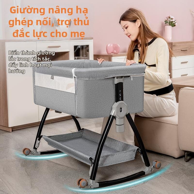 BOJIAJIAJU | Giường Em Bé Di Động Gấp Được với Bàn Thay Tã và Tính Năng Nôi