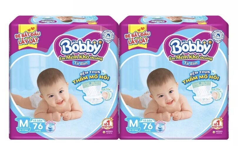 Combo 2 gói Tã dán Bobby Siêu thấm – Khô thoáng size M