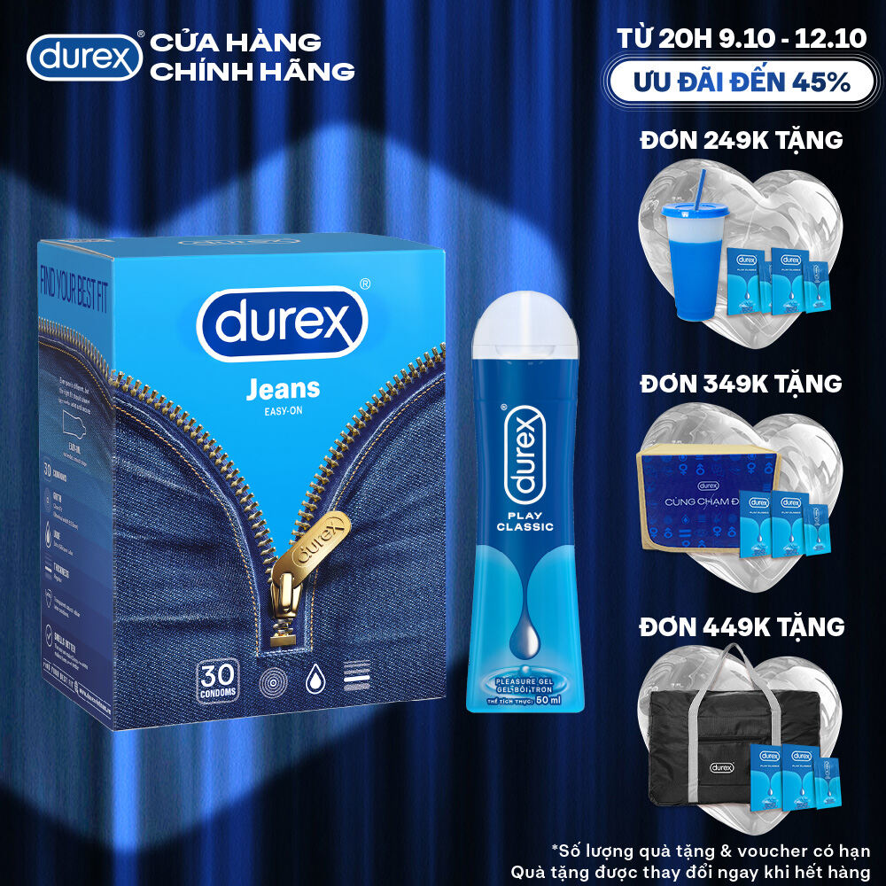 [TỪ 20H | 9-12.10 VOUCHER GIẢM THÊM 8%] Combo Durex Jeans hộp 30 bao và Gel bôi trơn Durex Play Classic chai 50ml