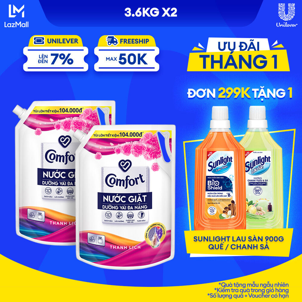 Combo 2 Túi Nước Giặt Comfort Dưỡng Vải Đa Năng Thanh Lịch 3.6Kg / 3.8Kg