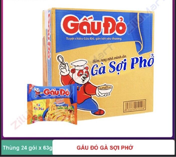Thùng mì gấu đỏ gà sợi phở 30 gói x 63g