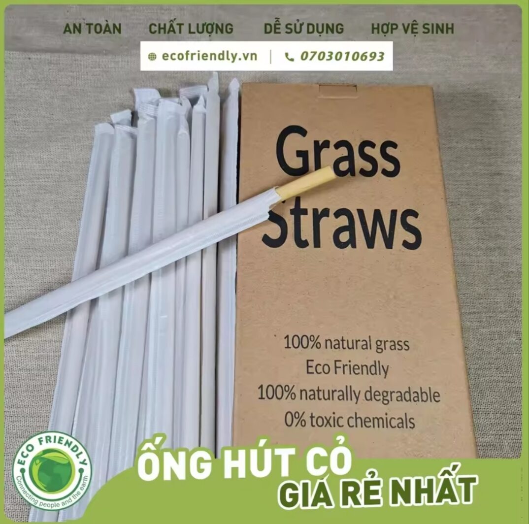 Ống hút cỏ bọc giấy từng ống 20cm, 6.5 - 8mm