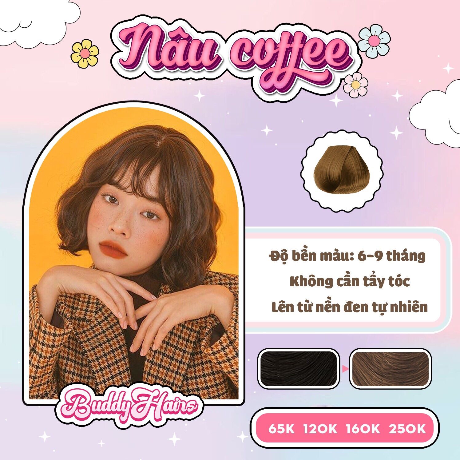 Thuốc nhuộm tóc Nâu coffee / Nâu cafe không tẩy Buddyhairs