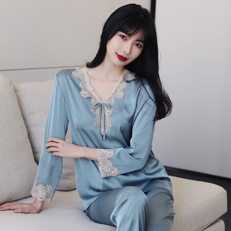 Bộ đồ lụa mặc ngủ, mặc nhà phối ren cao cấp- C98