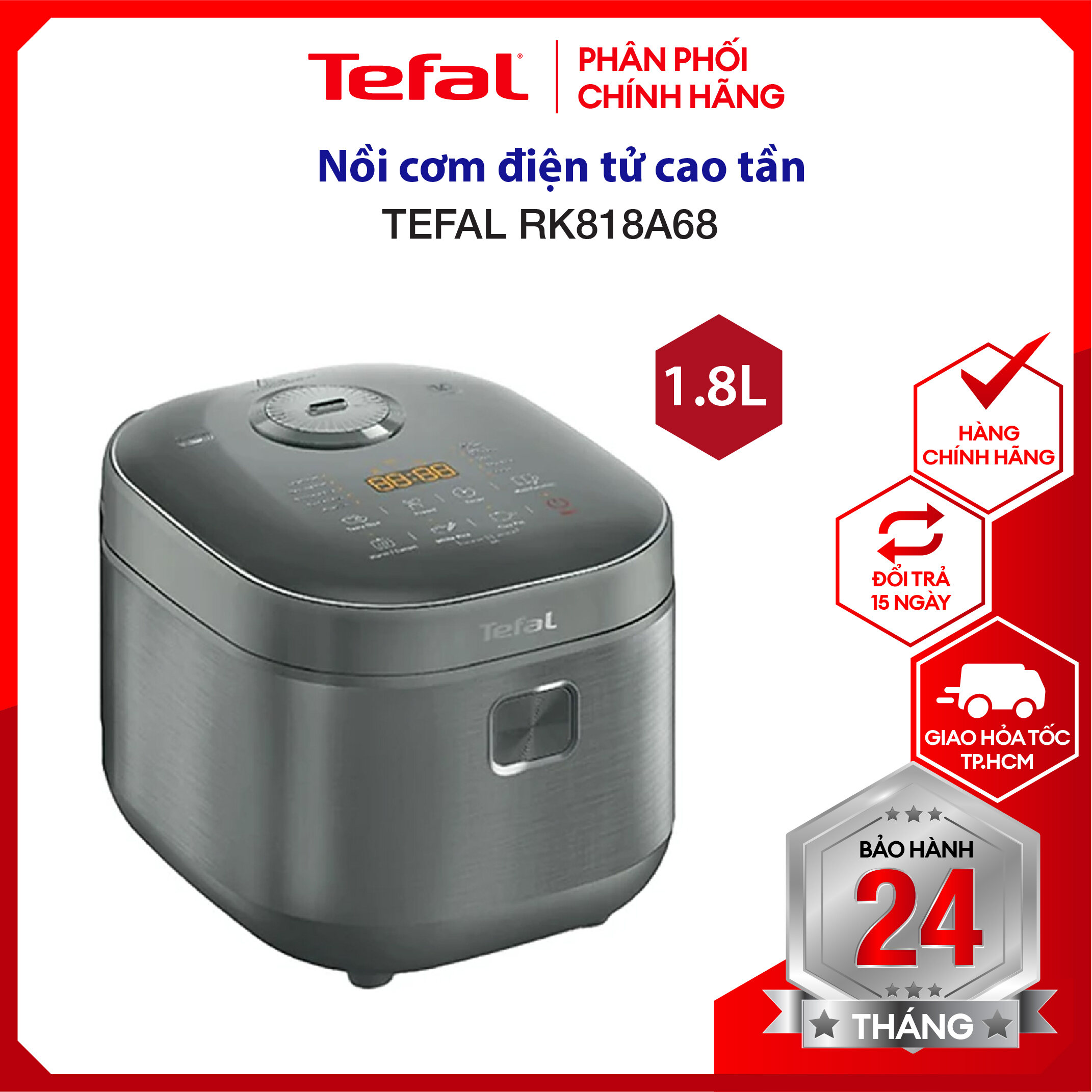 |HỎA TỐC 2H| Nồi cơm điện tử cao tần lòng niêu Tefal RK818A68 1.8L - Lòng nồi niêu chống dính dày 2mm - Công suất 1200W, công nghệ Precision IH, chức năng hẹn giờ và giữ ấm - Hàng chính hãng bảo hành 24 Tháng - Hỏa Tốc 2H HCM