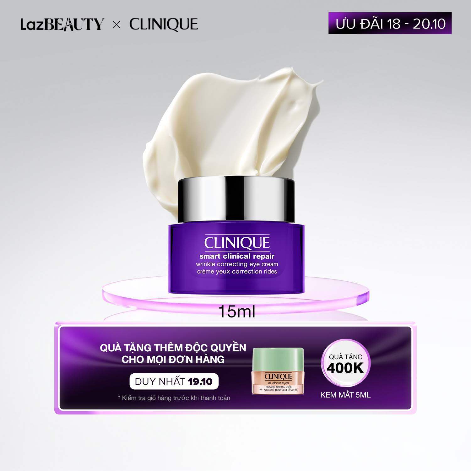 Kem mắt giảm nếp nhăn và quầng thâm Clinique Smart Clinical Repair Wrinkle Correcting Eye Cream - Eye Cream 15ml