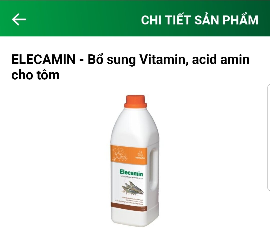 Elecamin Bổ sung vitamin, acid amin cho tôm. (Chai 1 lít)