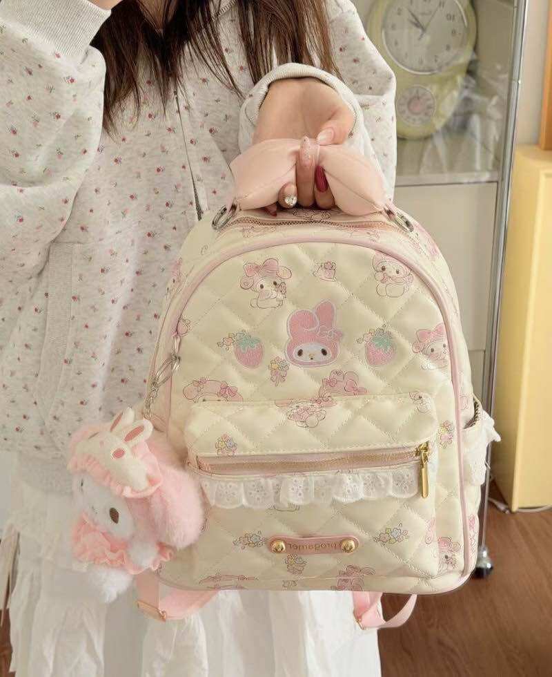 Balo Melody phối ren hình thỏ nơ mẫu mới - Balo thiết kế size 32cm - chất da PU, nhẹ và đa năng.