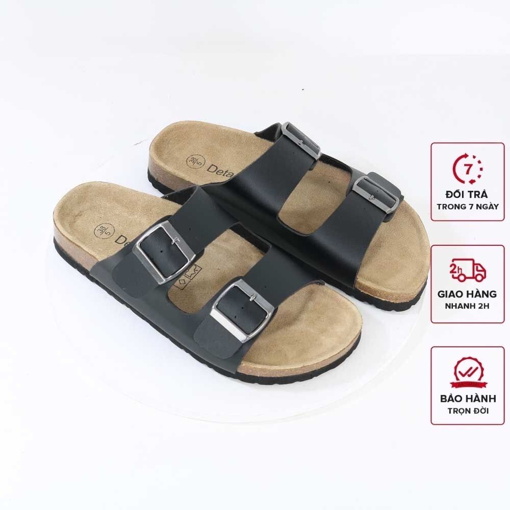 Dép birken Detaunisex dép đế trấu nam nữ hai quai ngang phối khoá