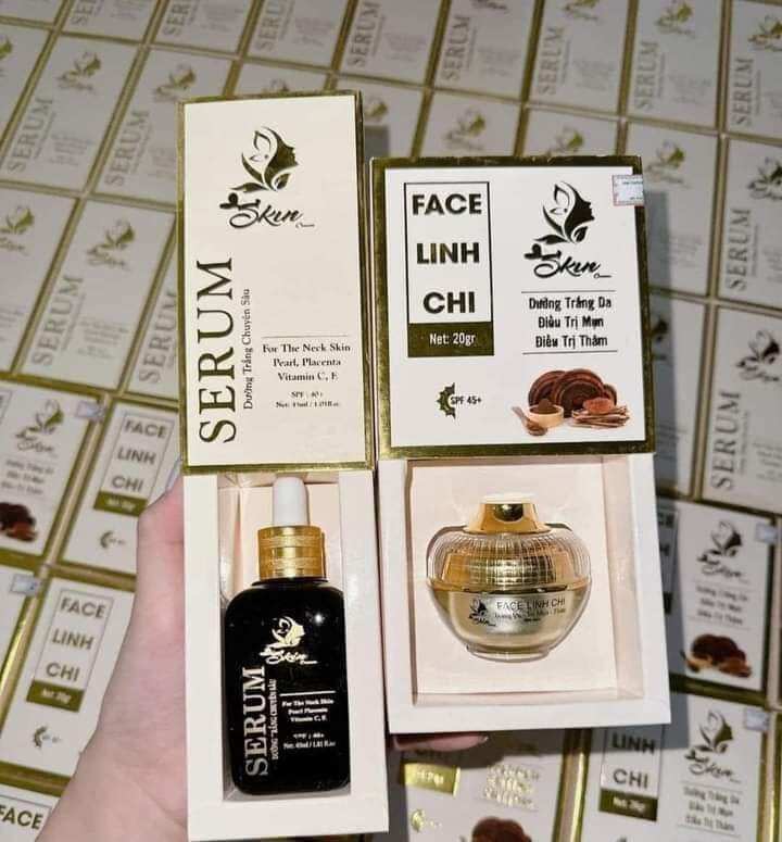Combo Face Linh Chi Serum linh Chi Skin Cream Dưỡng Mịn Da Mờ Nám